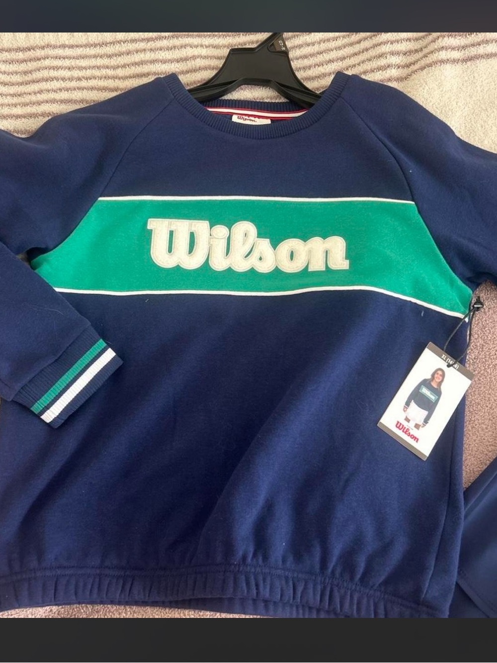 Wilson Navy Sweatshirt & Skirt Set with Green Logo Stripe